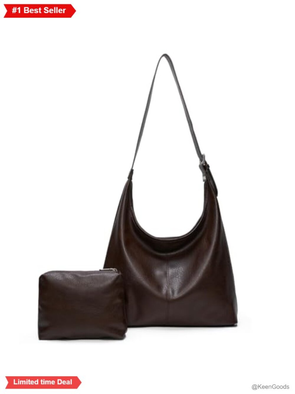 Vegan Leather Slouchy Hobo Bag Shoulder Tote with Pouch